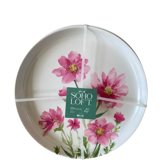 Soho Loft Pink Floral Melamine Dinner Plates 11in Set of 4 Spring NEW - Picture 5 of 15